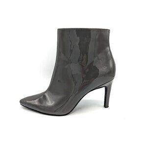 M&S Collection Gray Patent Leather Stiletto Boots Booties Side Zip Size 7 (37)
